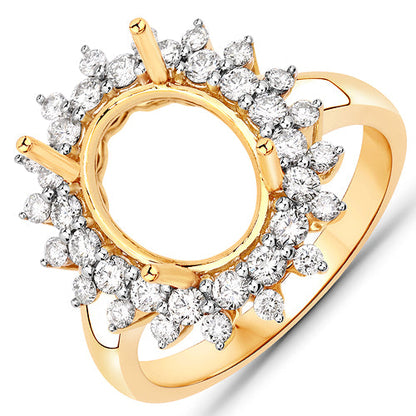 0.79 Carat Genuine White Diamond 14K Yellow Gold Semi Mount Ring - holds 11x9mm Oval Gemstone by Bids.com