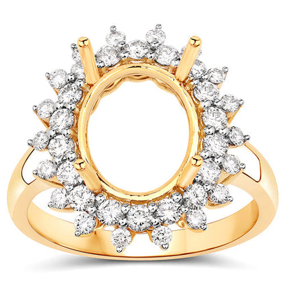 0.79 Carat Genuine White Diamond 14K Yellow Gold Semi Mount Ring - holds 11x9mm Oval Gemstone by Bids.com
