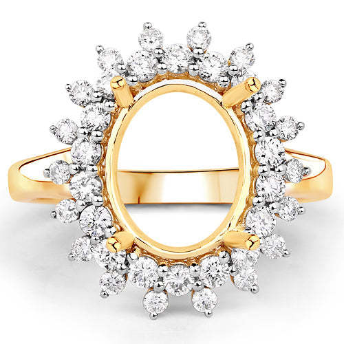 0.79 Carat Genuine White Diamond 14K Yellow Gold Semi Mount Ring - holds 11x9mm Oval Gemstone by Bids.com