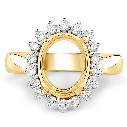 0.54 Carat Genuine White Diamond 14K Yellow Gold Semi Mount Ring - holds 11x9mm Oval Gemstone by Bids.com