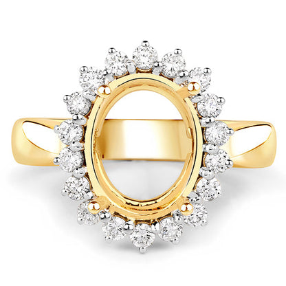 0.54 Carat Genuine White Diamond 14K Yellow Gold Semi Mount Ring - holds 11x9mm Oval Gemstone by Bids.com