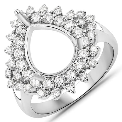 0.89 Carat Genuine White Diamond 14K White Gold Semi Mount Ring - holds 11x9mm Pear Gemstone by Bids.com