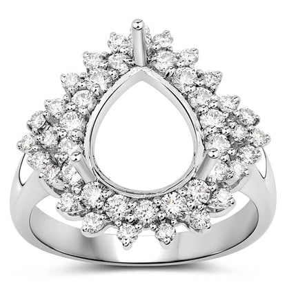 0.89 Carat Genuine White Diamond 14K White Gold Semi Mount Ring - holds 11x9mm Pear Gemstone by Bids.com