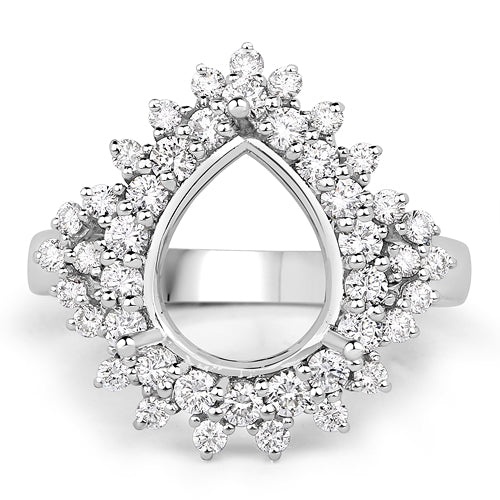 0.89 Carat Genuine White Diamond 14K White Gold Semi Mount Ring - holds 11x9mm Pear Gemstone by Bids.com