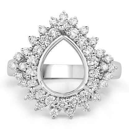 0.89 Carat Genuine White Diamond 14K White Gold Semi Mount Ring - holds 11x9mm Pear Gemstone by Bids.com