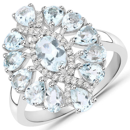 1.89 Carat Genuine Aquamarine and White Topaz .925 Sterling Silver Ring by Bids.com