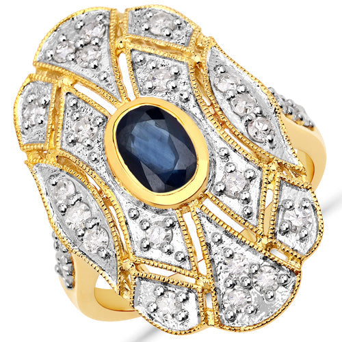 1.54 Carat Genuine Blue Sapphire and White Diamond .925 Sterling Silver Ring by Bids.com