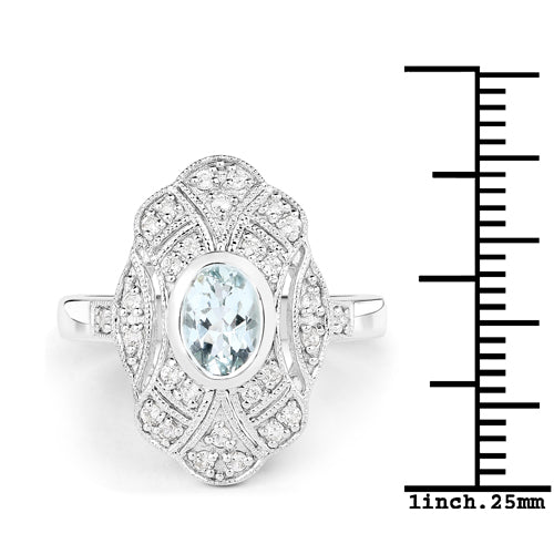 1.02 Carat Genuine Aquamarine and White Topaz .925 Sterling Silver Ring by Bids.com