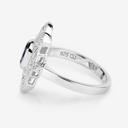 1.32 Carat Genuine London Blue Topaz and White Topaz .925 Sterling Silver Ring  DestGlow