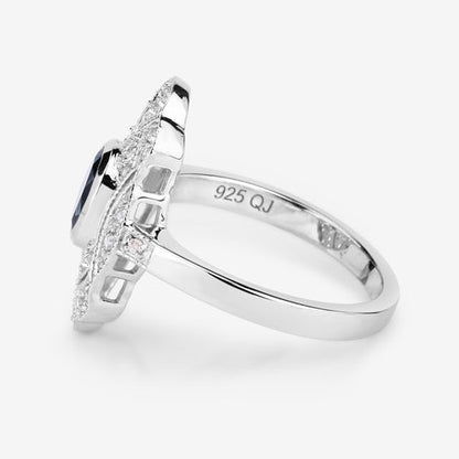 1.32 Carat Genuine London Blue Topaz and White Topaz .925 Sterling Silver Ring  DestGlow