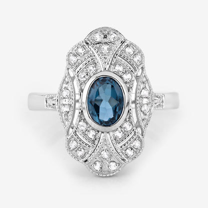1.32 Carat Genuine London Blue Topaz and White Topaz .925 Sterling Silver Ring  DestGlow
