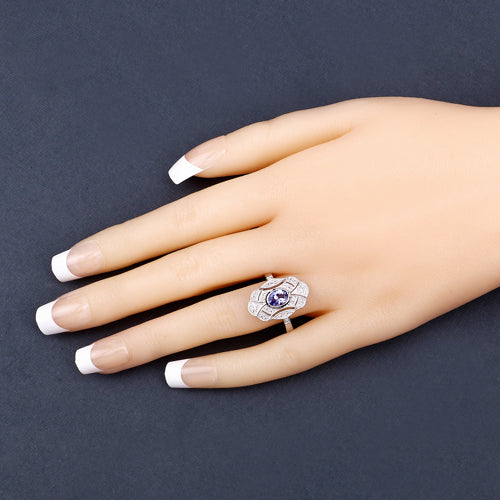 1.17 Carat Genuine Tanzanite and White Topaz .925 Sterling Silver Ring by Bids.com