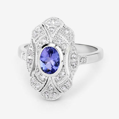 1.17 Carat Genuine Tanzanite and White Topaz .925 Sterling Silver Ring by Bids.com