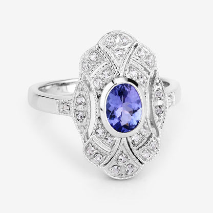 1.17 Carat Genuine Tanzanite and White Topaz .925 Sterling Silver Ring by Bids.com