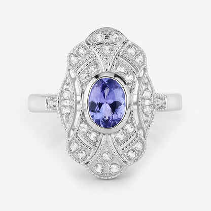 1.17 Carat Genuine Tanzanite and White Topaz .925 Sterling Silver Ring by Bids.com