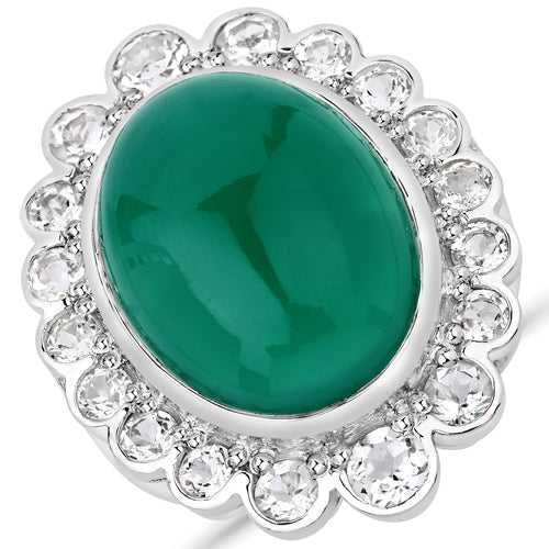 18.90 Carat Genuine Green Onyx and White Topaz .925 Sterling Silver Ring by Bids.com