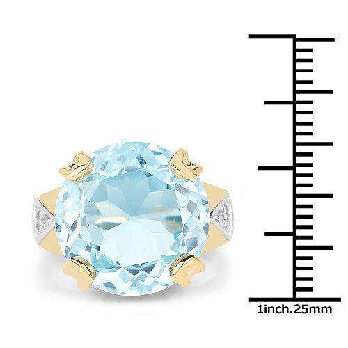 14K Yellow Gold Plated 12.98 Carat Genuine Blue Topaz and White Topaz .925 Sterling Silver Ring by Bids.com