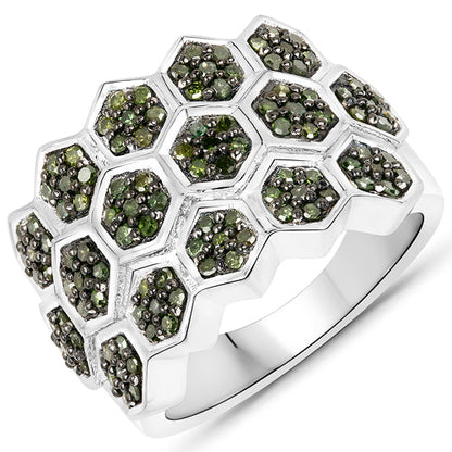 0.75 Carat Genuine Green Diamond .925 Sterling Silver Ring by Bids.com