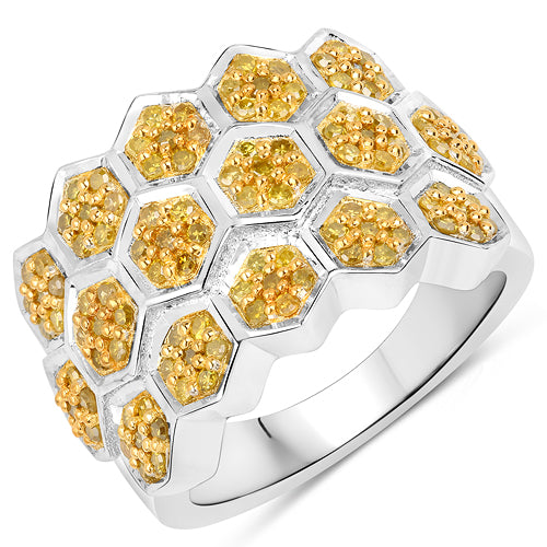 0.75 Carat Genuine Yellow Diamond .925 Sterling Silver Ring by Bids.com