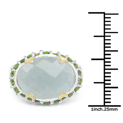Two Tone Plated 9.12 Carat Genuine Milky Aquamarine and Chrome Diopside .925 Sterling Silver Ring by Bids.com