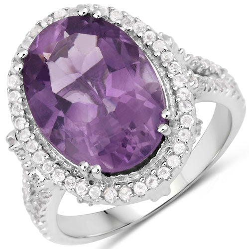 5.55 Carat Genuine Amethyst &amp; White Topaz .925 Sterling Silver Ring by Bids.com