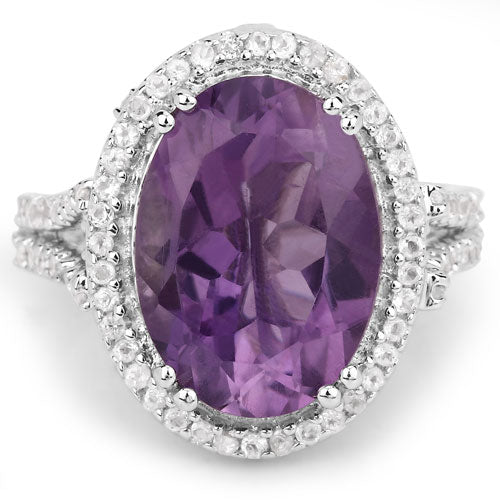 5.55 Carat Genuine Amethyst &amp; White Topaz .925 Sterling Silver Ring by Bids.com