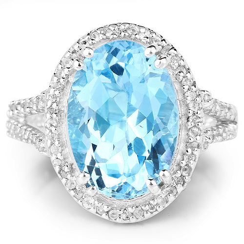 8.15 Carat Genuine Blue Topaz and White Topaz .925 Sterling Silver Ring by Bids.com
