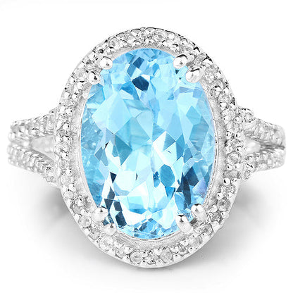 8.15 Carat Genuine Blue Topaz and White Topaz .925 Sterling Silver Ring by Bids.com