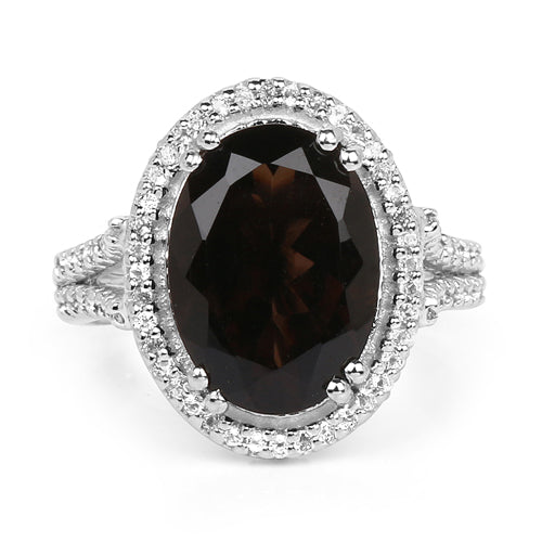 5.80 Carat Genuine Smoky Quartz &amp; White Topaz .925 Sterling Silver Ring by Bids.com
