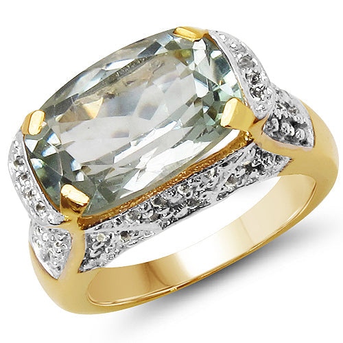 14K Yellow Gold Plated 6.81 Carat Genuine Green Amethyst &amp; White Topaz .925 Sterling Silver Ring by Bids.com