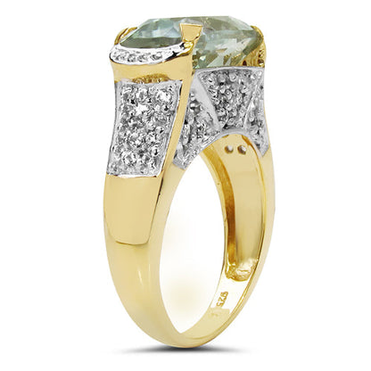 14K Yellow Gold Plated 6.81 Carat Genuine Green Amethyst &amp; White Topaz .925 Sterling Silver Ring by Bids.com