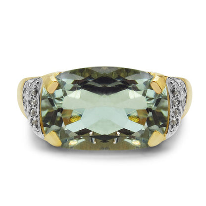 14K Yellow Gold Plated 6.81 Carat Genuine Green Amethyst &amp; White Topaz .925 Sterling Silver Ring by Bids.com