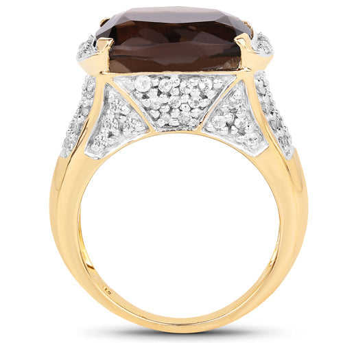 6.65 Carat Genuine Smoky Quartz and White Topaz .925 Sterling Silver Ring by Bids.com