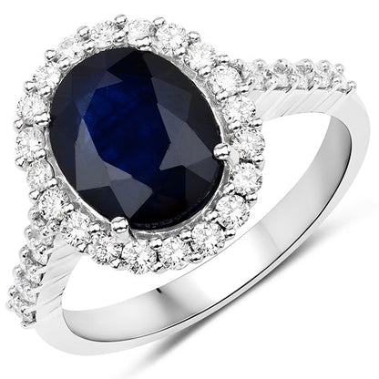 3.70 Carat Genuine Blue Sapphire and White Diamond 14K White Gold Ring by Bids.com