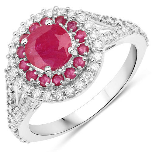 1.95 Carat Genuine Ruby and White Diamond 14K White Gold Ring by Bids.com