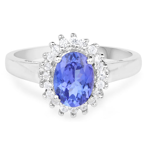 1.45 Carat Genuine Tanzanite and White Zircon .925 Sterling Silver Ring by Bids.com