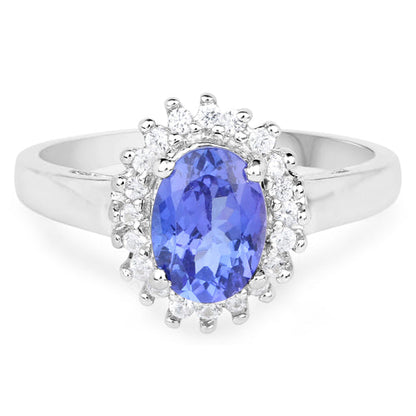 1.45 Carat Genuine Tanzanite and White Zircon .925 Sterling Silver Ring by Bids.com