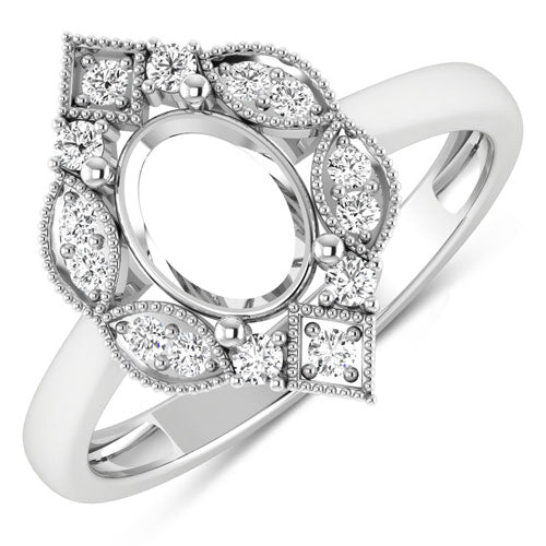 0.20 Carat Genuine White Diamond 14K White Gold Semi Mount Ring - holds 8x6mm Oval Gemstone by Bids.com