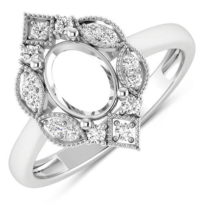 0.20 Carat Genuine White Diamond 14K White Gold Semi Mount Ring - holds 8x6mm Oval Gemstone by Bids.com