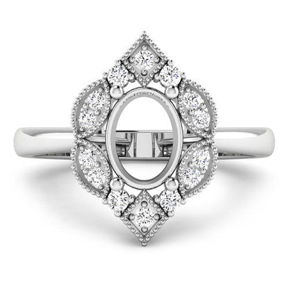 0.20 Carat Genuine White Diamond 14K White Gold Semi Mount Ring - holds 8x6mm Oval Gemstone by Bids.com