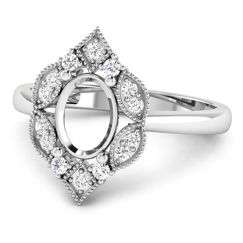 0.20 Carat Genuine White Diamond 14K White Gold Semi Mount Ring - holds 8x6mm Oval Gemstone by Bids.com