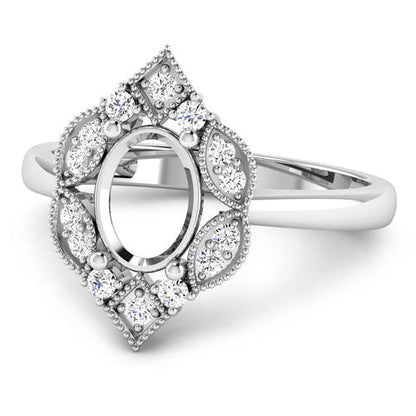 0.20 Carat Genuine White Diamond 14K White Gold Semi Mount Ring - holds 8x6mm Oval Gemstone by Bids.com
