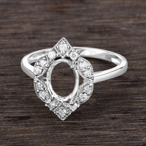 0.20 Carat Genuine White Diamond 14K White Gold Semi Mount Ring - holds 8x6mm Oval Gemstone by Bids.com