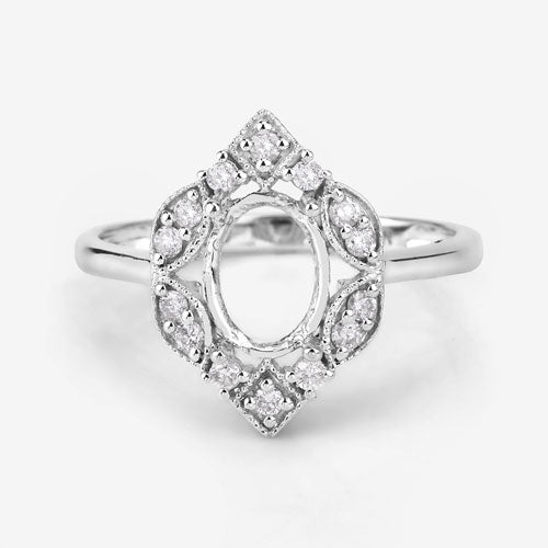 0.20 Carat Genuine White Diamond 14K White Gold Semi Mount Ring - holds 8x6mm Oval Gemstone by Bids.com