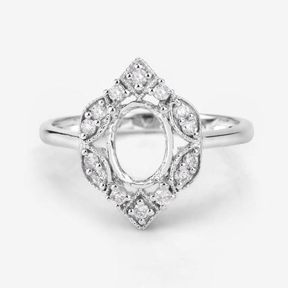 0.20 Carat Genuine White Diamond 14K White Gold Semi Mount Ring - holds 8x6mm Oval Gemstone by Bids.com