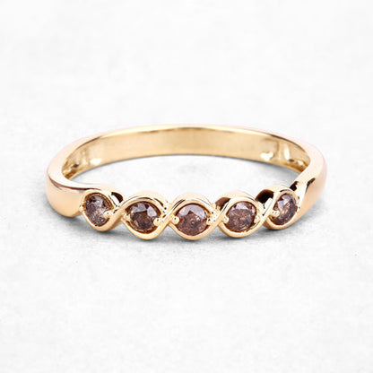 0.19 Carat Genuine Champagne Diamond 14K Yellow Gold Ring (I1-I2)  DestGlow
