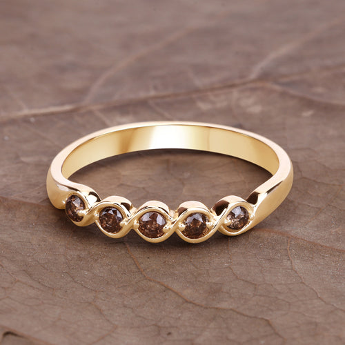 0.19 Carat Genuine Champagne Diamond 14K Yellow Gold Ring (I1-I2)  DestGlow