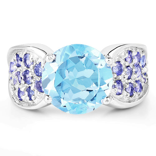 4.77 Carat Genuine Blue Topaz and Tanzanite .925 Sterling Silver Ring by Bids.com