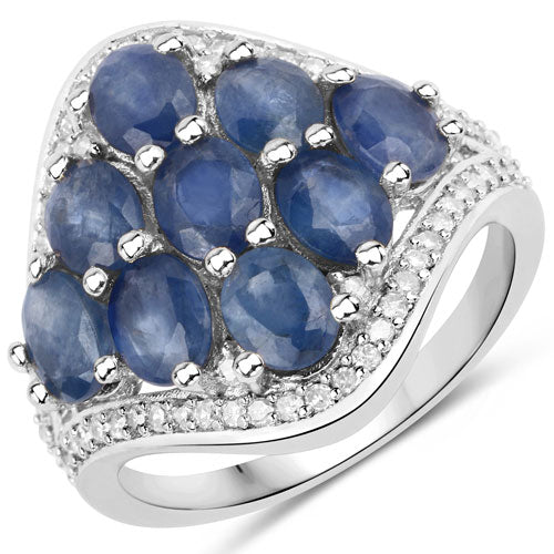 3.40 Carat Genuine Blue Sapphire and White Diamond .925 Sterling Silver Ring by Bids.com