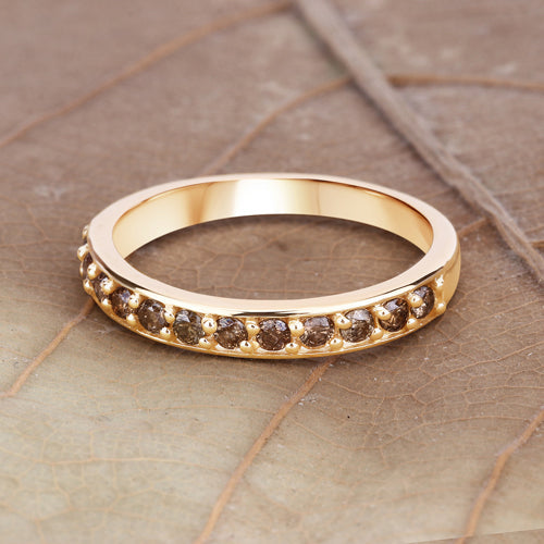0.45 Carat Genuine Champagne Diamond 14K Yellow Gold Ring (I1-I2)  DestGlow